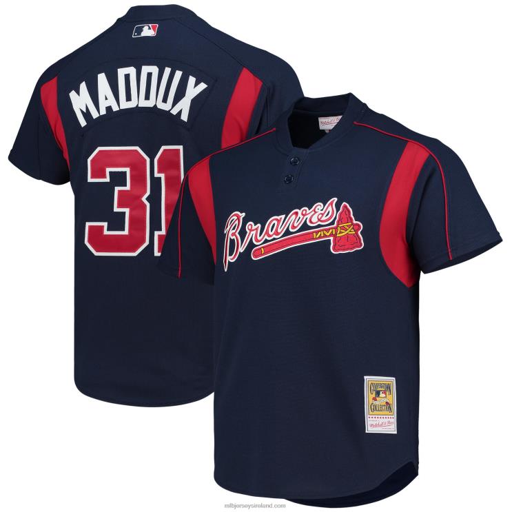 IE MBL Atlanta Braves Greg Maddux Mitchell & Ness Cooperstown Collection Batting Practice Jersey Men Navy R0H2T800