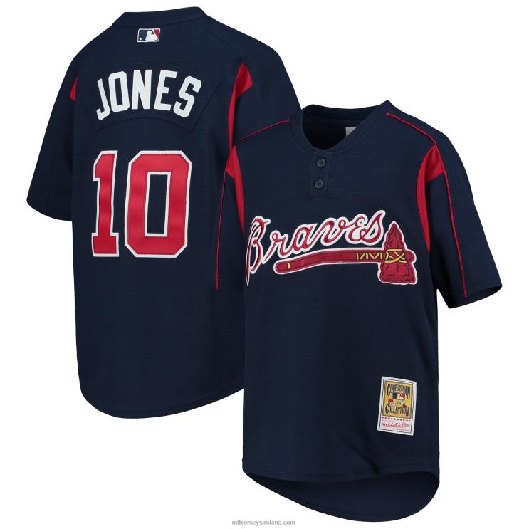 IE MBL Youth Atlanta Braves Chipper Jones Mitchell & Ness Cooperstown Collection Mesh Batting Practice Jersey Navy R0H2T852
