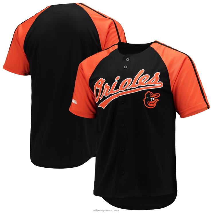IE MBL Baltimore Orioles Stitches Button-Down Raglan Replica Jersey Men Black R0H2T961
