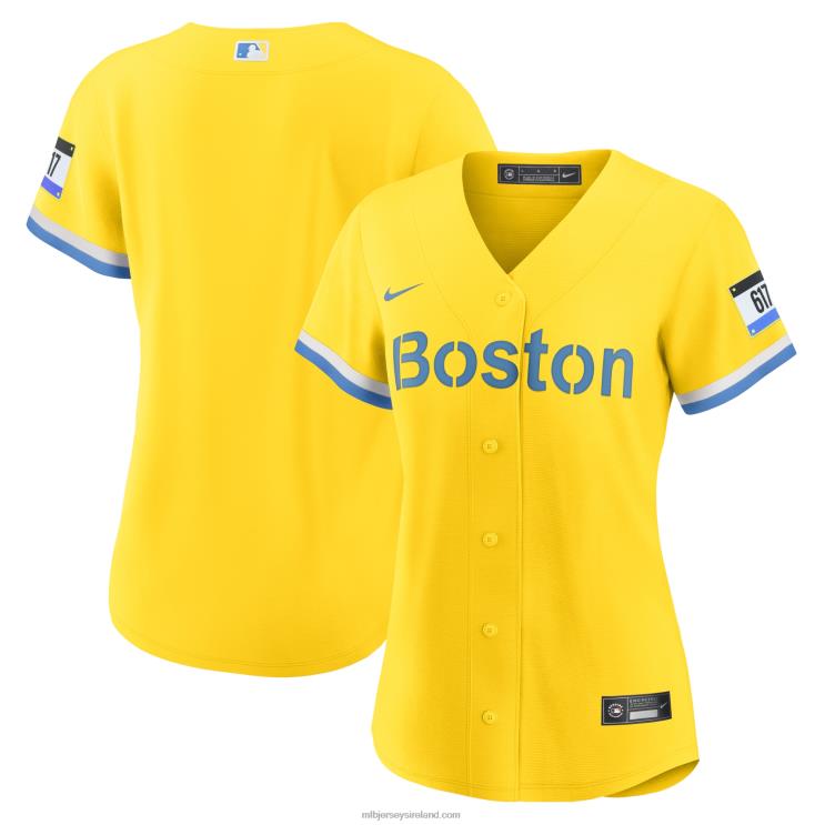 IE MBL Boston Sox Nike City Connect Replica Jersey Women Gold/Light Blue R0H2T518