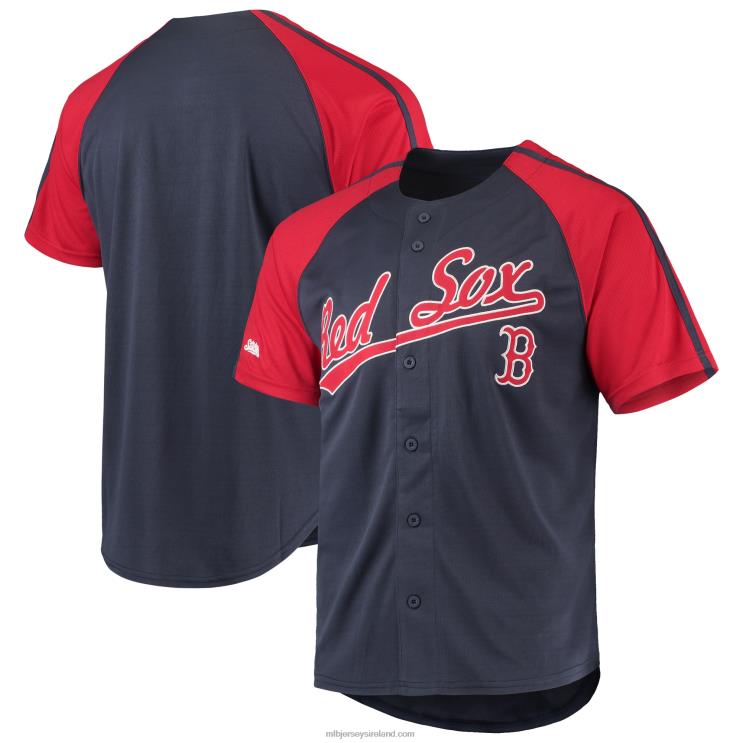 IE MBL Boston Sox Stitches Button-Down Raglan Replica Jersey Men Red R0H2T403