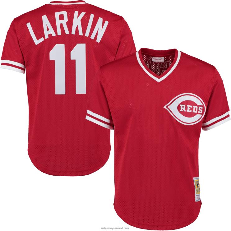 IE MBL Cincinnati s Barry Larkin Mitchell & Ness Fashion Cooperstown Collection Mesh Batting Practice Jersey Men Red R0H2T833