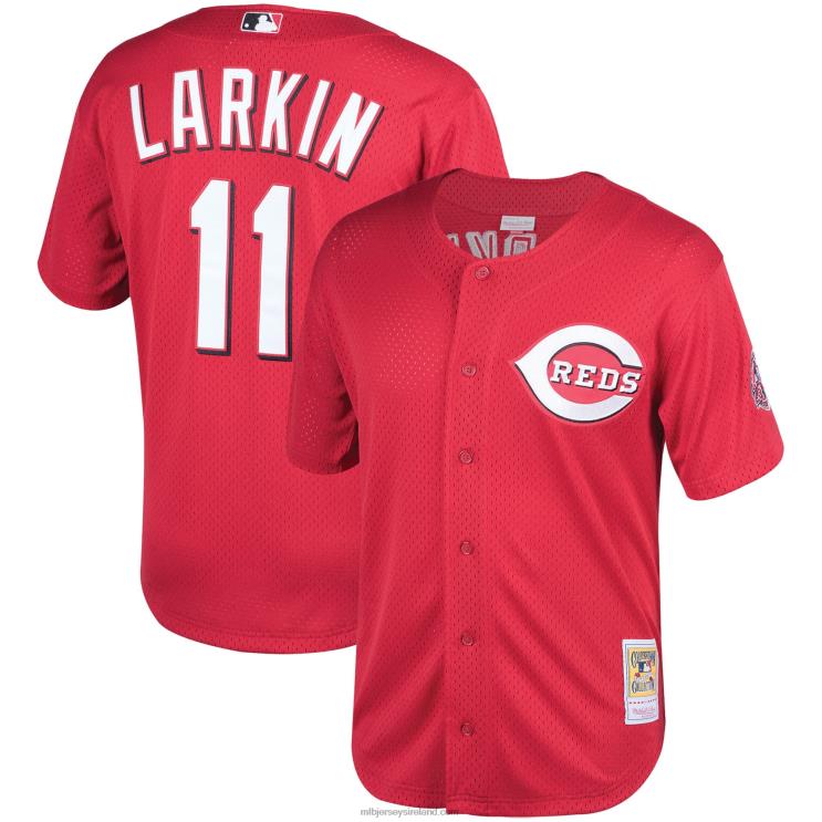 IE MBL Cincinnati s Barry Larkin Mitchell & Ness Throwback Cooperstown Mesh Batting Practice Jersey Men Red R0H2T1059