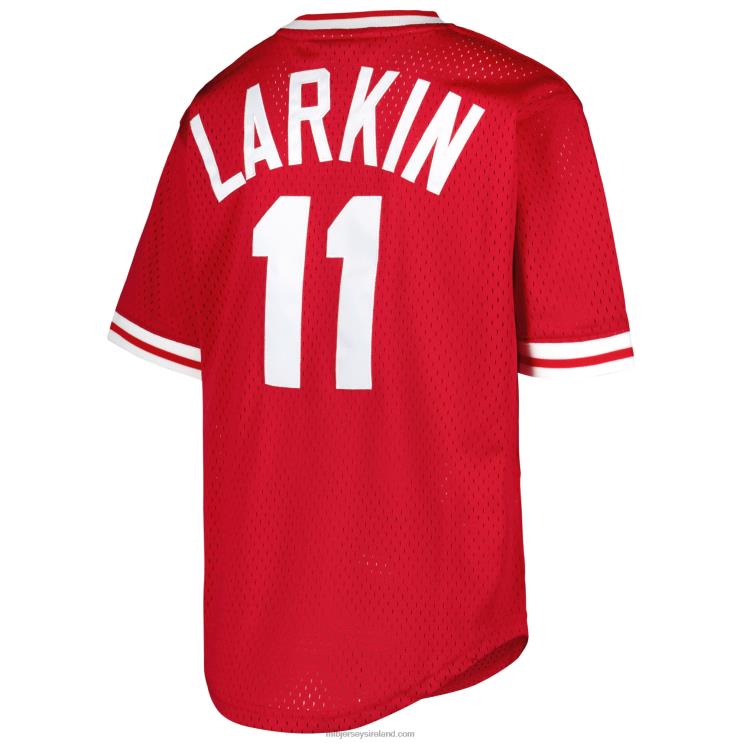 IE MBL Youth Cincinnati s Barry Larkin Mitchell & Ness Cooperstown Collection Mesh Batting Practice Jersey Red R0H2T960