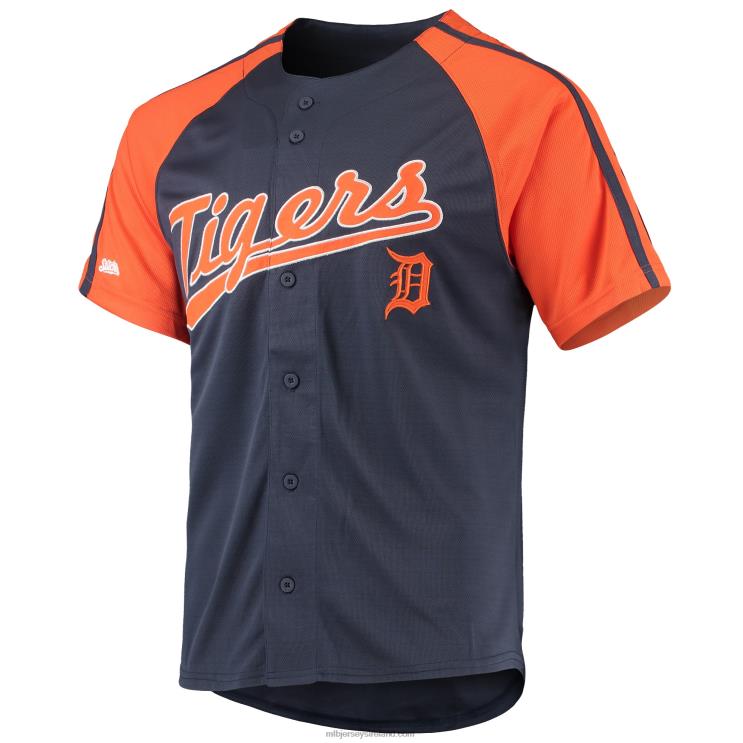IE MBL Detroit Tigers Stitches Button-Down Raglan Replica Jersey Men Navy R0H2T786