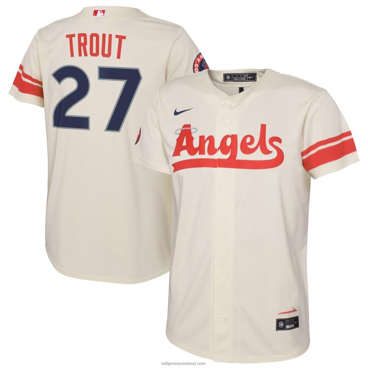 IE MBL Youth Los Angeles Angels Mike Trout Nike 2022 City Connect Replica Player Jersey Cream R0H2T522