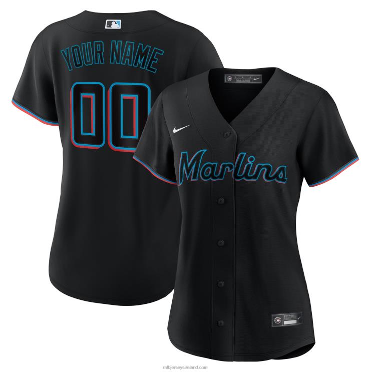 IE MBL Miami Marlins Nike Alternate Custom Replica Jersey Women Black R0H2T1103