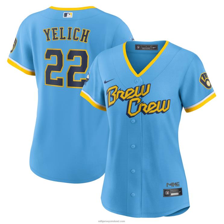 IE MBL Milwaukee Brewers Christian Yelich Nike Powder 2022 City Connect Replica Player Jersey Women Blue R0H2T997