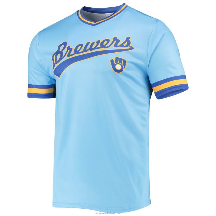IE MBL Milwaukee Brewers Stitches Powder Cooperstown Collection V-Neck Team Color Jersey Men Blue/Royal R0H2T1093