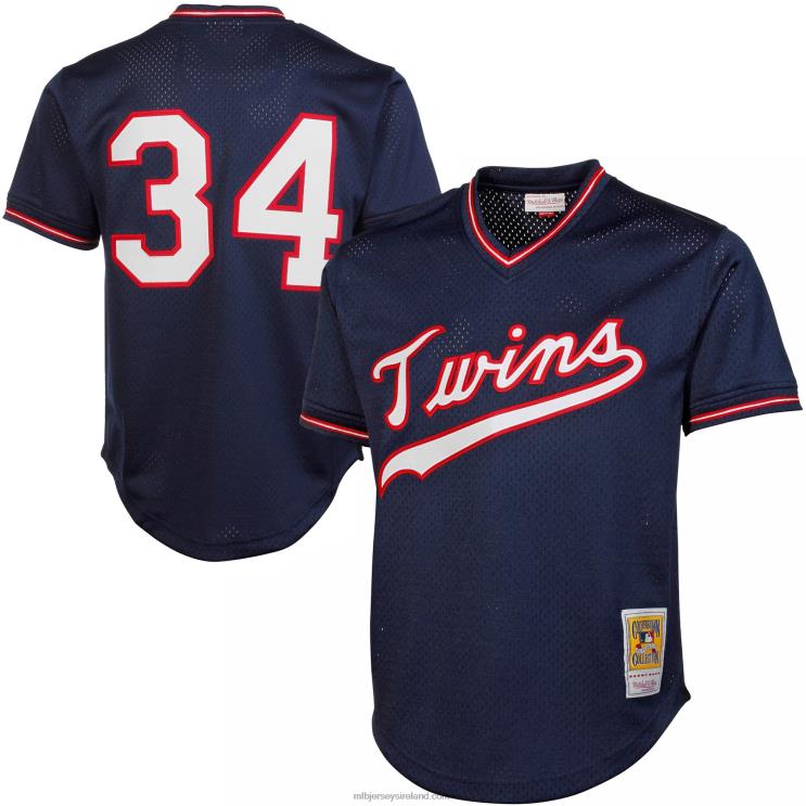 IE MBL Minnesota Twins Kirby Puckett Mitchell & Ness 1985 Authentic Cooperstown Collection Mesh Batting Practice Jersey Men Navy R0H2T1158