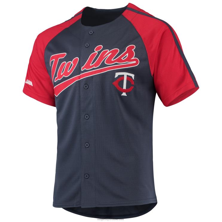 IE MBL Minnesota Twins Stitches Button-Down Raglan Replica Jersey Men Navy R0H2T806