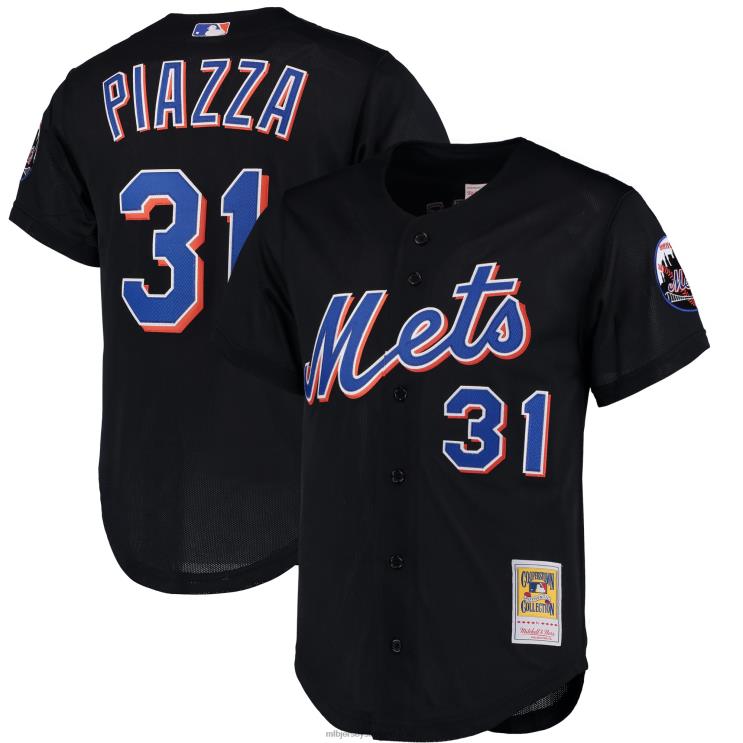 IE MBL New York Mets Mike Piazza Mitchell & Ness Cooperstown Collection Mesh Batting Practice Jersey Men Black R0H2T130