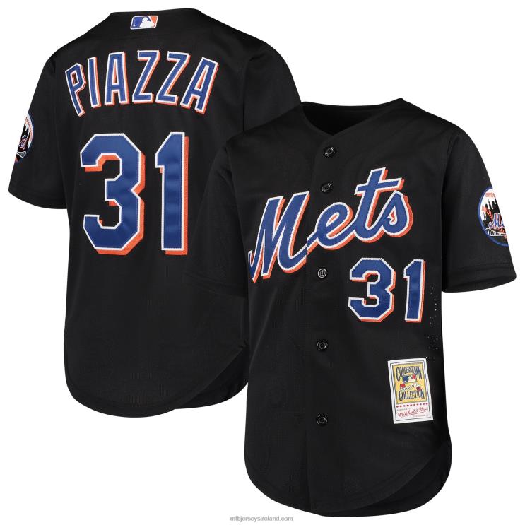 IE MBL Youth New York Mets Mike Piazza Mitchell & Ness Cooperstown Collection Mesh Batting Practice Jersey Black R0H2T896