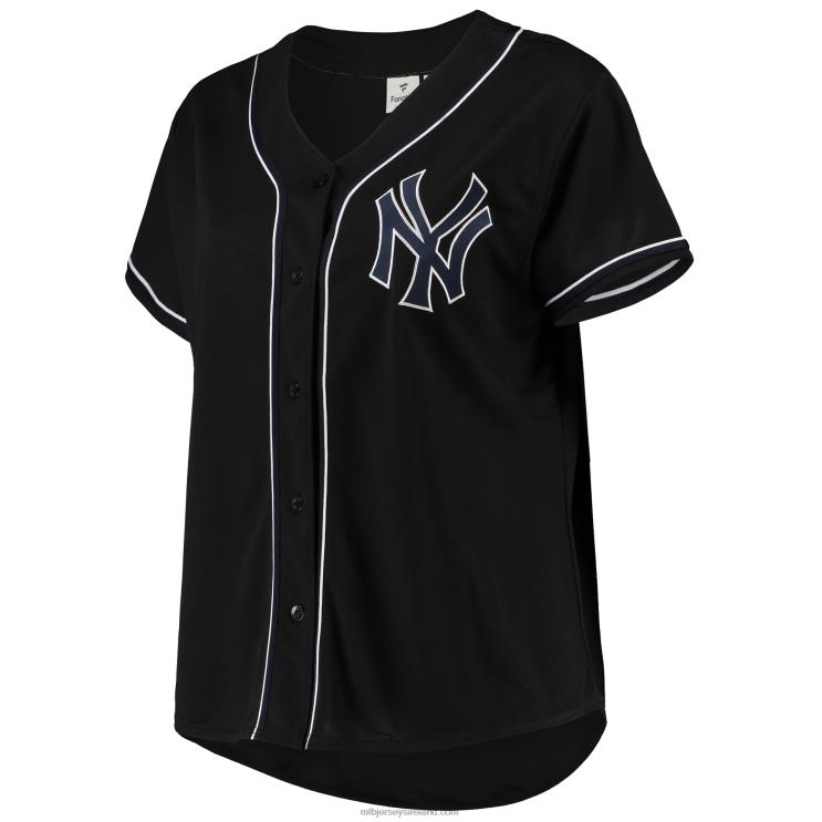 IE MBL New York Yankees Plus Size Pop Fashion Button-Up Jersey Women Black/Navy R0H2T1426