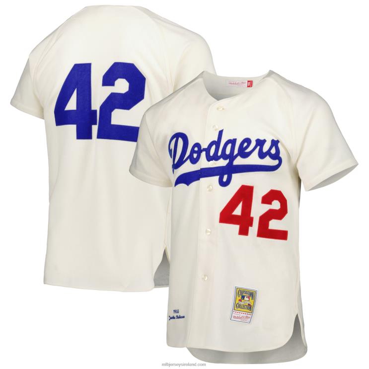 IE MBL Brooklyn Dodgers Jackie Robinson Mitchell & Ness 1955 Cooperstown Collection Authentic Jersey Men Cream R0H2T1202