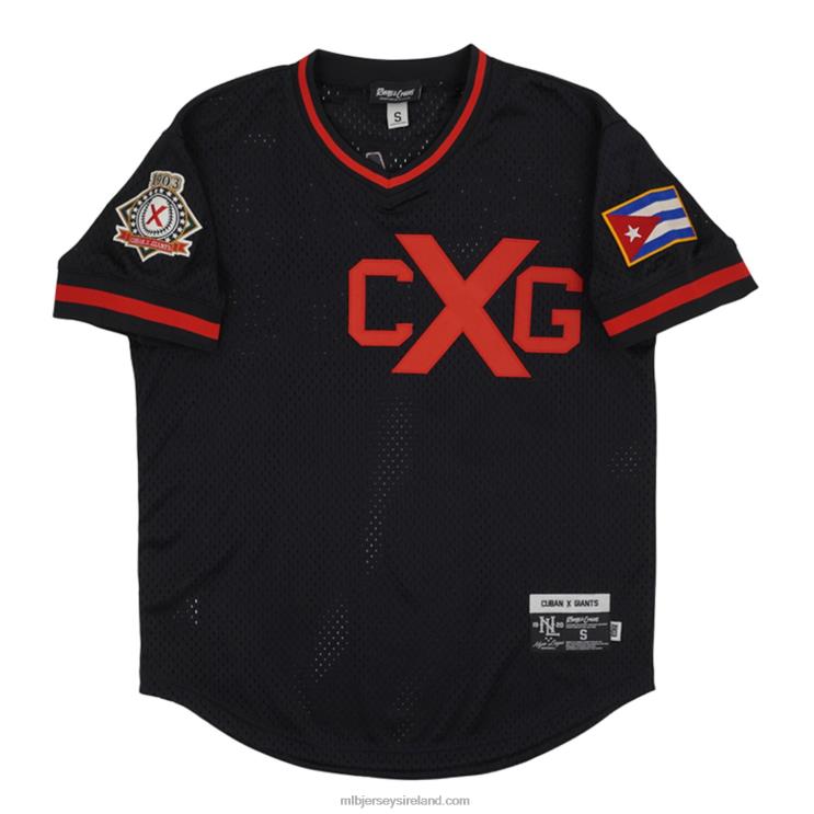 IE MBL Cuban Giants Rings & Crwns Mesh Replica V-Neck Jersey Men Black R0H2T1162