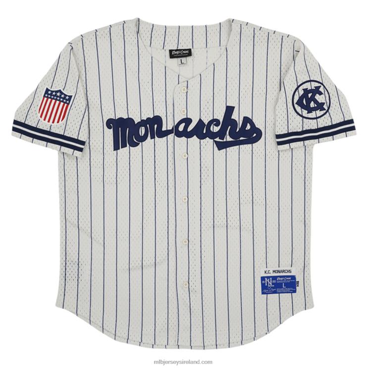 IE MBL Kansas City Monarchs 5 Rings & Crwns Mesh Button-Down Replica Jersey Men Cream R0H2T1086