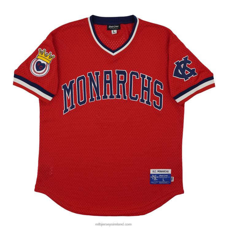 IE MBL Kansas City Monarchs 5 Rings & Crwns Mesh Replica V-Neck Jersey Men Red R0H2T1197