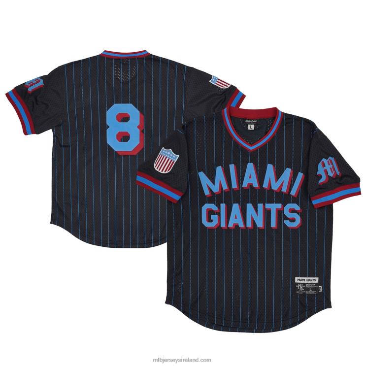 IE MBL Miami Giants 8 Rings & Crwns Mesh Replica V-Neck Jersey Men Black R0H2T1243